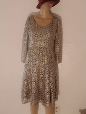 Anne Klein Gold Crochet Knit Dress Sz 4